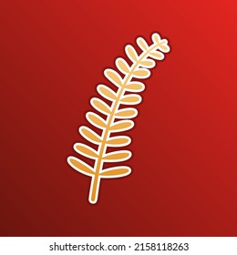 Olive twig sign. Golden gradient Icon with contours on redish Background. Illustration.