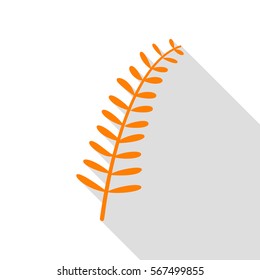 Olive twig sign. Orange icon with flat style shadow path.