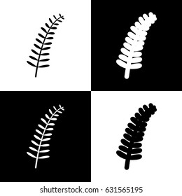 Olive twig sign. Vector. Black and white icons and line icon on chess board.