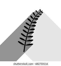 Olive twig sign. Vector. Black icon with two flat gray shadows on white background.