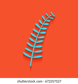 Olive twig sign. Vector. Blue icon with soft shadow putted down on flamingo background.