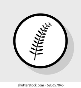 Olive twig sign. Vector. Flat black icon in white circle with shadow at gray background.