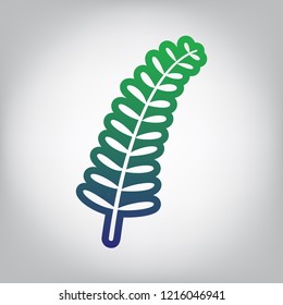 Olive twig sign. Vector. Green to blue gradient contour icon at grayish background with light in center.