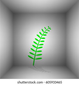 Olive twig sign. Vector. Green icon with shadow in the room.