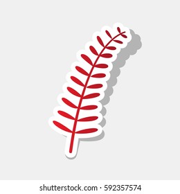 Olive twig sign. Vector. New year reddish icon with outside stroke and gray shadow on light gray background.