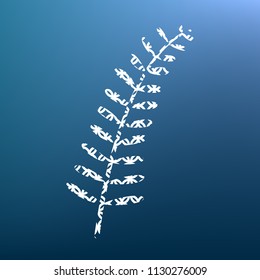 Olive twig sign. Vector. White textured icon at lapis lazuli gradient background.