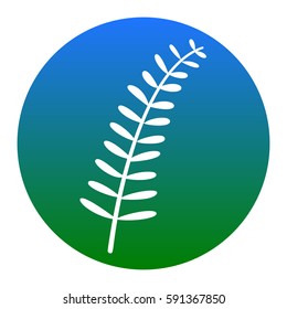 Olive twig sign. Vector. White icon in bluish circle on white background. Isolated.