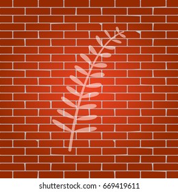 Olive twig sign. Vector. Whitish icon on brick wall as background.
