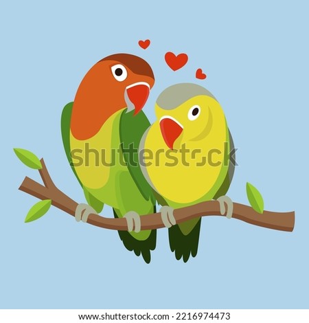 olive type love bird vector illustration on light blue background good for T-shirts, posters, book covers, banners 商業照片 © 