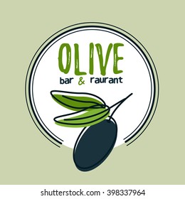 Olive vector corporate identity logo design. Minimalistic logotype for restaurant or bar with leaves and text
