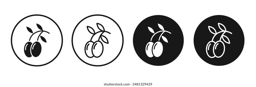 Olive vector icon set black filled and outlined style.