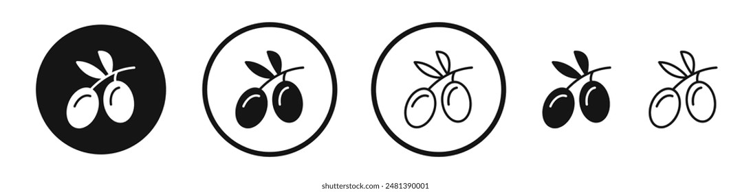 Olive vector icon set in black and white color.