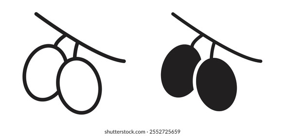 Olive vector icon set black filled and outlined style.