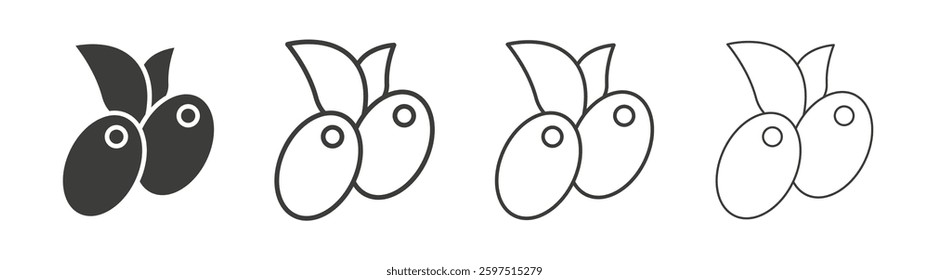 Olive vector icon set in black and white color.