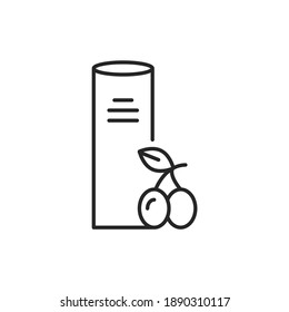 Olive vegetable oil glass bottle with olivecolor line icon.