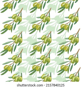 Olive watercolor pattern. Food seamless texture. Vector illustration