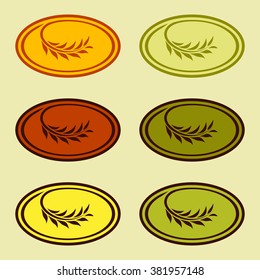 Olive wheat branch. Vector colorful logo collection. Green, yellow, red, logos.