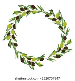 Olive wreath black green tree branch with berries