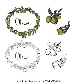 Olive wreath frame hand drawn vector illustration isolated on white background