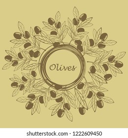 Olive wreath frame. Vector vintage label.