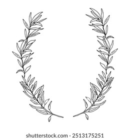 Guirnalda de oliva. Ilustración vectorial dibujada a mano, arte floral de la línea. se puede utilizar para logotipos, tarjetas y diseño de embalaje.
