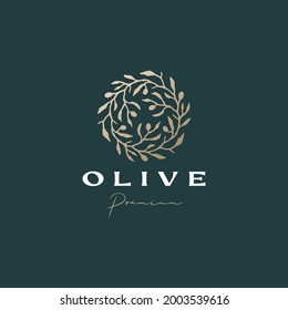 olive wreath sophisticated aesthetic logo vector icon illustration