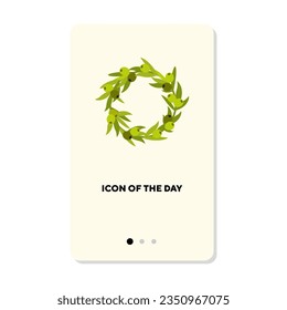 Olive wreath as symbol of success flat icon. Vertical sign or vector illustration of plant branches or heraldic element. Nature, flora, victory, decoration concept for web design and apps