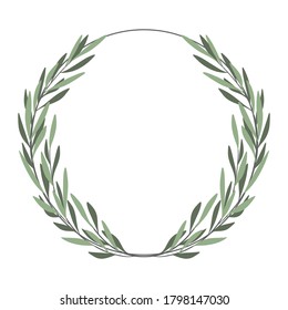 Olive wreath vector. Green hand drawing round frame. Olive branches background. 