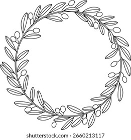 olive wreath vector hand drawn outline illustration