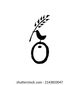 Olive,bird with wheat, vector symbol design