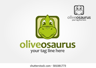 Oliveosarus Logo Cartoon Character. Logo of a funny and similing dinosaur. Dinosaur cartoon character vector logo template.