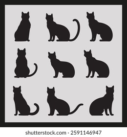 Oliver cat silhouette set Clipart on a hex color background