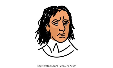 Oliver Cromwell portrait, flat vector illustration