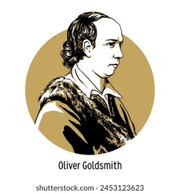 Oliver Goldsmith - English novelist, poet and playwright of Irish origin, a bright representative of sentimentalism. Hand-drawn vector illustration