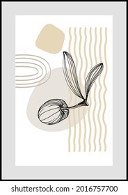 Olives art floral posters in trendy colors. Abstract hand drawing flowers and geometric elements and strokes, leaves and flower. 
