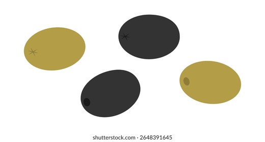Olives Black and Green Fruit Front and Back view Greek salad Traditional ingredient freehand element
