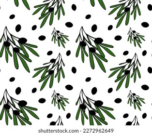 Olives black seamless pattern. Vector image white outline endless for fashion, print, textile, cover. Pattern for background, card, poster, coves, scrapbooking, textile, wrapping, banners, notebook.