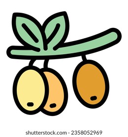 Olives branch icon outline vector. Hummus cuisine. Vegetable day color flat