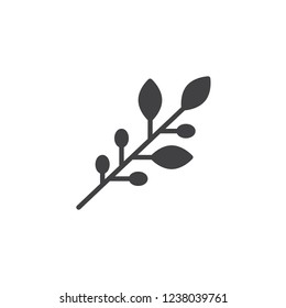 Olives branch vector icon. filled flat sign for mobile concept and web design. Hebrew olive simple solid icon. Jewish holiday symbol, logo illustration. Pixel perfect vector graphics