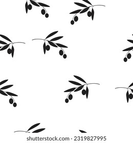 Olives branch vector silhouette. White background.

