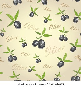 olives from branches on a gray background. vector seamless pattern.