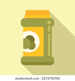 Olives can icon flat vector. Food pickle. Jar product