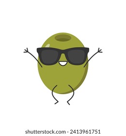 Olives character cartoon jumping greeting smiling face happy joy cute emotions vector illustration.
