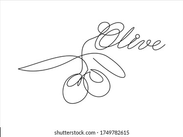 Olives in continuous line art drawing style. Minimalist black linear sketch on white background. Vector illustration