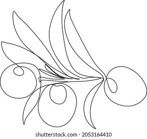 Olives in continuous line art drawing style. Minimalist black linear sketch on white background. Vector illustration