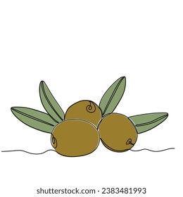 Dibujo continuo de aceitunas. Una sola línea de arte de planta orgánica para la extracción de petróleo. Ilustración vectorial aislada. Diseño minimalista a mano.
