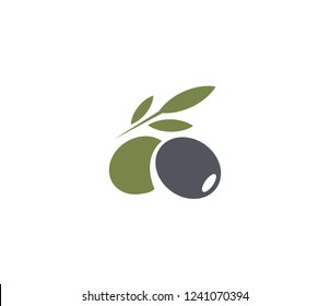 Olives emblem. Olive oil logo element. Green olive branch, leaves and fruit. Natural food sign. 