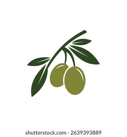 Olives emblem. Olive oil logo element. Green olive branch, leaves and fruit. Natural food sign.