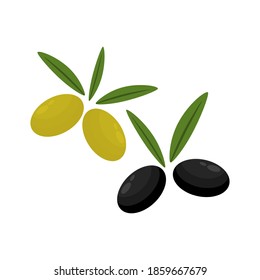 Olives fresh icon. Healthy food tasty symbol. Green and black olives set vector isolated on white.