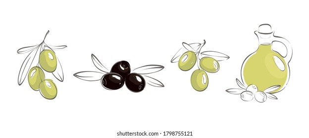 Olives. Graphic images in berries for a logo or label. Set vector design elements.	
